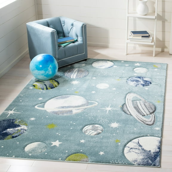 SAFAVIEH Carousel Kids World of Planets Area Rug, Teal/Ivory, 9' x 12'