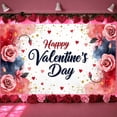 thumbnail image 3 of Red Pink Theme Valentine's Day Banner Rose Pattern Romantic Backdrop Heart Design Gold Glitter Love Display for Valentine's Day Party Romantic Date Anniversary Celebration, 3 of 3