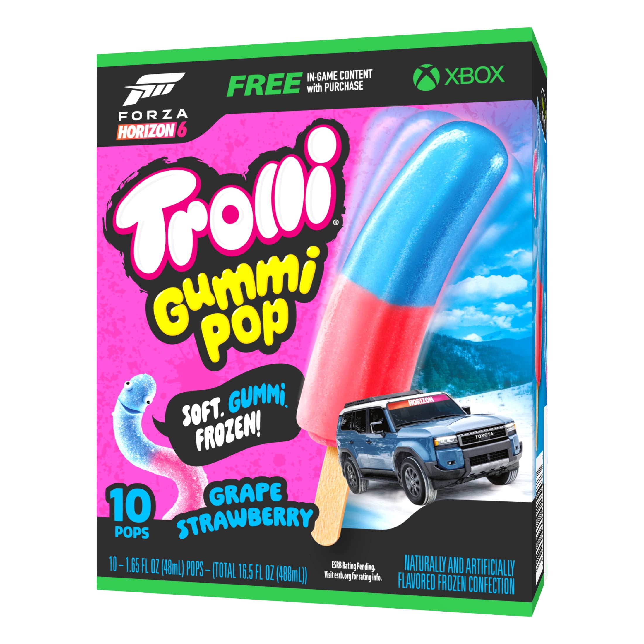 Trolli Frozen Gummi Ice Pops Chewy Sour Gummy Candy Frozen Dessert Snacks, Grape Strawberry, 10 Count