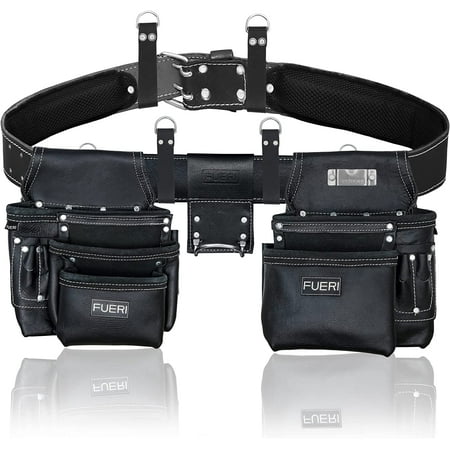 

Tool Pouch Framers Combo Bag Kit | Heavy Duty Pro Gauge Leather Rig Riveted Reinforcement Holder | Tool Organizer Drill Holster Multipurpose 17 Pocket (Excluding Tools)