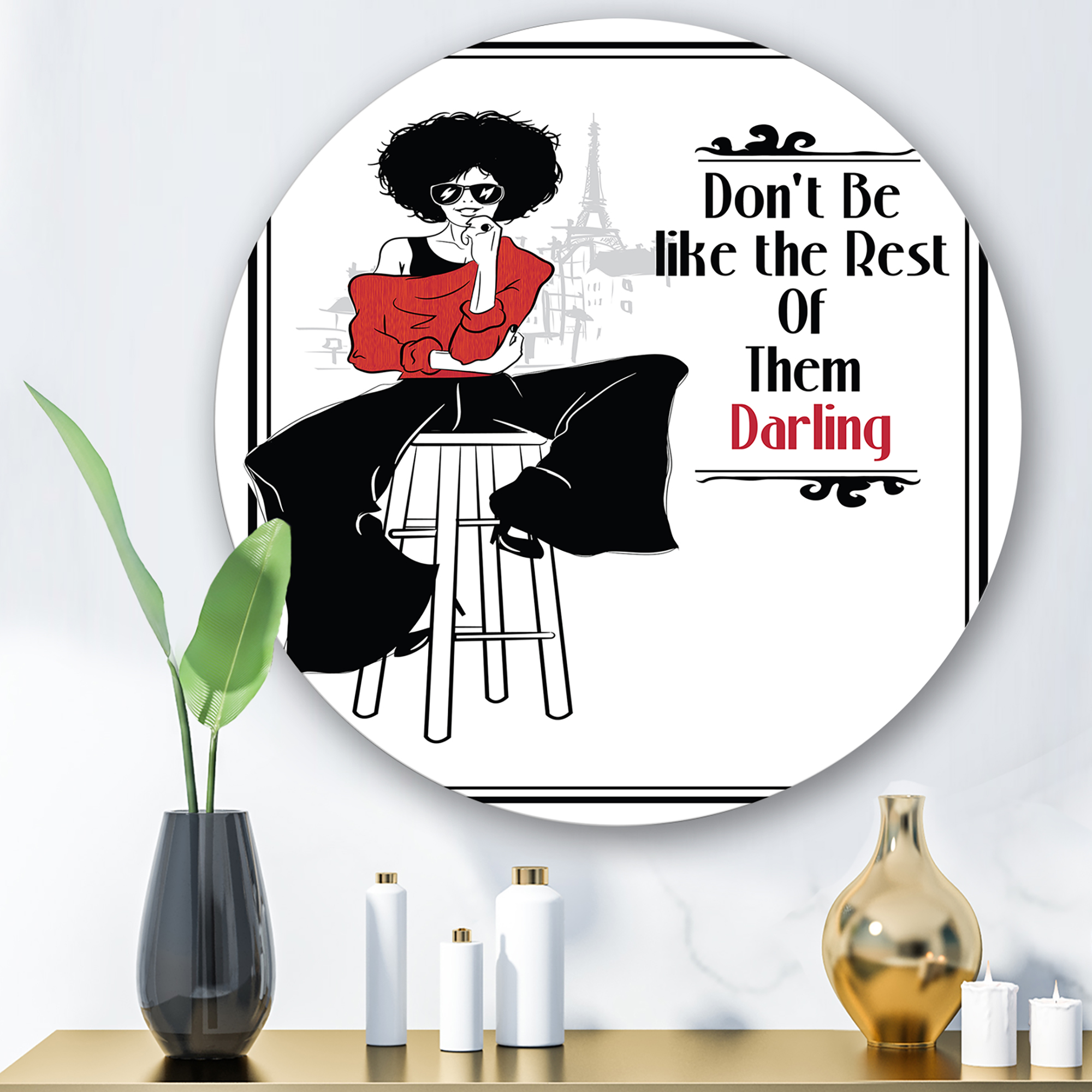 Designart 'Style Passion Life Fashion Woman VI' Modern Circle Metal Wall Art 23x23 - Disc of 23