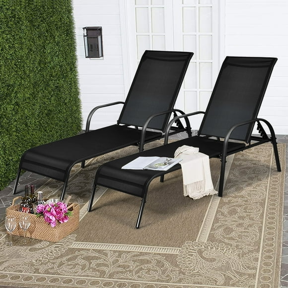 Gymax Adjustable Chaise Lounge Chair Recliner Patio - Set of 2, Black