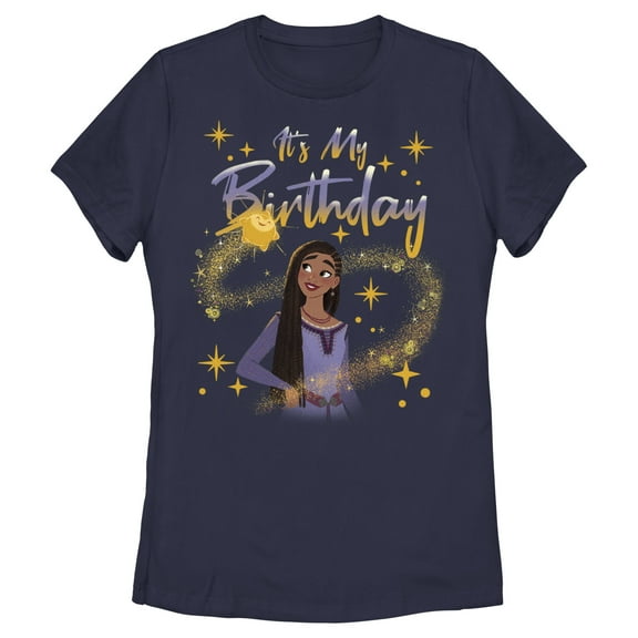 Women's Disney Wish Asha It's My Birthday  T-Shirt - Navy Blue - X Large