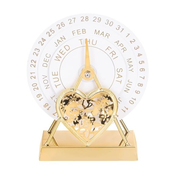 Uxcell Perpetual Desk Calendar, Metal Rotatable Desk Calendar Heart Pattern Vintage Style Perpetual Calendars for Home Office Decor Reusable Date Month Week Display, White