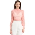 thumbnail image 1 of Blusa floral Allegra K de manga larga con cuello alto y encaje Rosa XL, 1 of 6