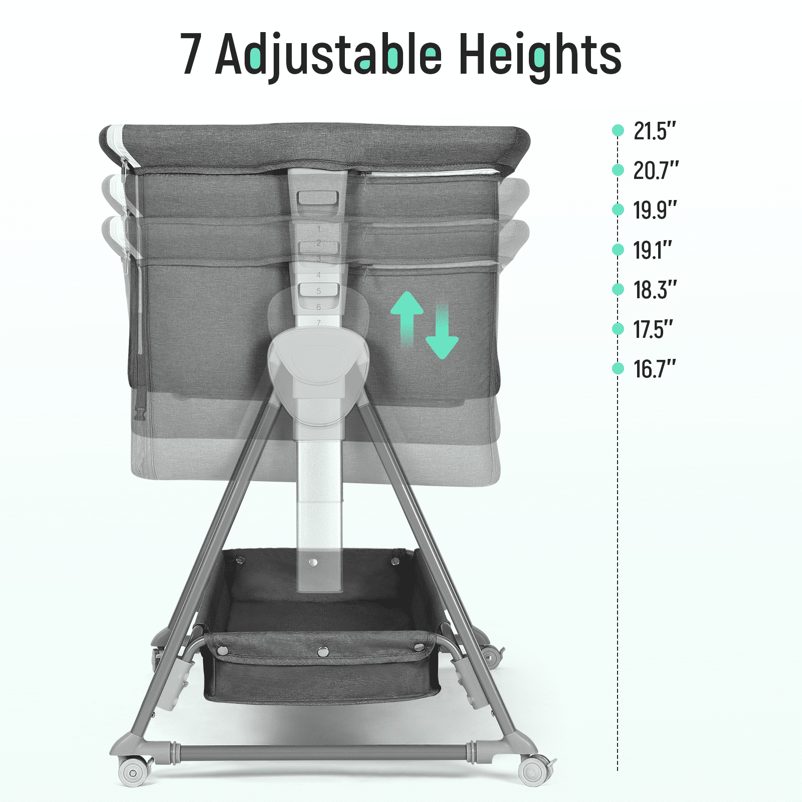 Cowiewie Bassinet with Mattress Large Volume Mobile with Storage Bedside Sleeper for Infant Baby Gray