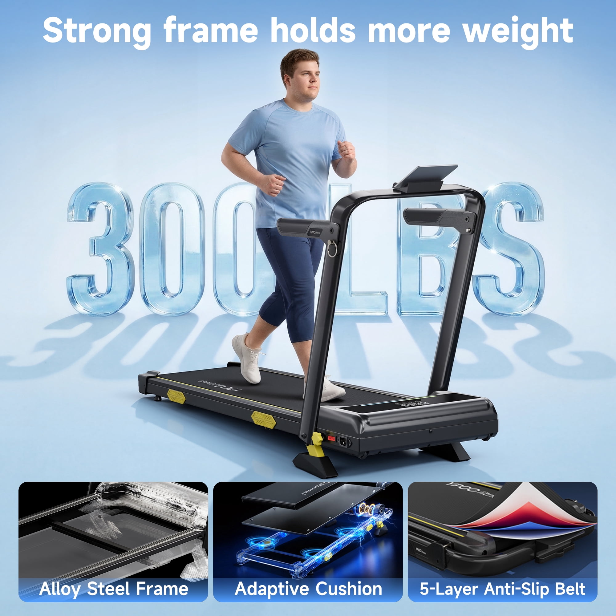 YPOO Fitness Walking Pad with Handle, Foldable 6.3 MPH Walking Pad with 13% Incline for Home & Office, 330 LBS Capacity