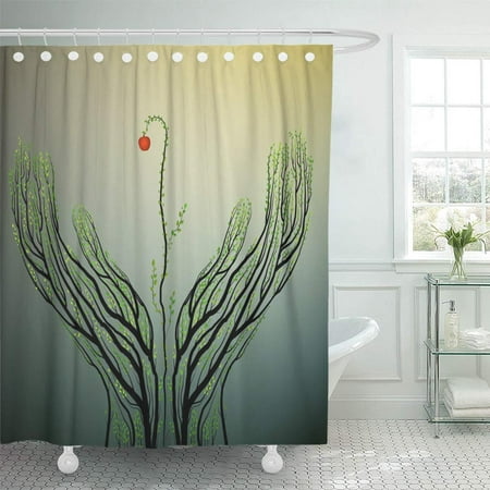 PKNMT Human Hands Look Like Tree Branches and Red Apple Between Them Eco Fruit Idea Real Waterproof Bathroom Shower Curtains Set 66x72 (Best Way To Water Fruit Trees)