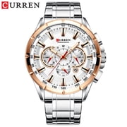 CURREN Watch 8363 Men Quartz Wristwatchwith Stainless Steel Strap Band Three Sub-Dials Waterproof Luminous Hands Silver and White Dial