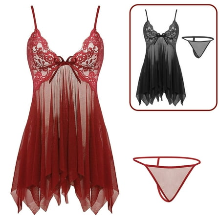 

Htwon Women Sexy Lingerie Lace Sleepwear Pajamas Set G-String Dress Babydoll Nightwear