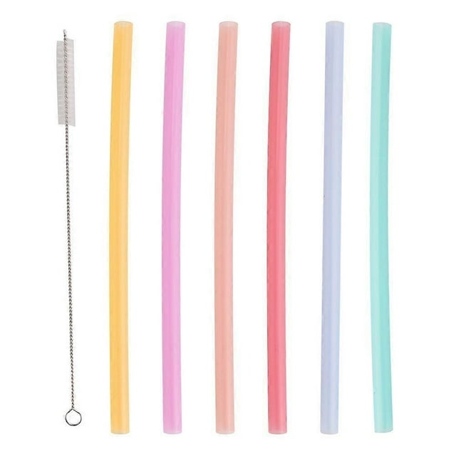 6pcs Portable Reusable Environmentally Friendly Silicone Drinking Straw with Cleaning Brush Set
