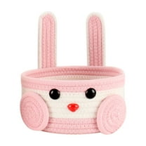Easter Basket for Kids - Cute Pink Bunny Woven Bag for Girls, Personalized Large Easter Baskets, Durable Egg Hunt Storage for Boys Toddler & Baby(7.8X3.9In)