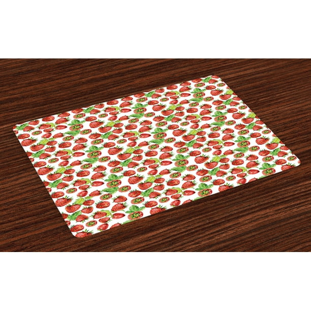 Kitchen Placemats Set of 4 Vibrant Strawberry Figures Watercolor