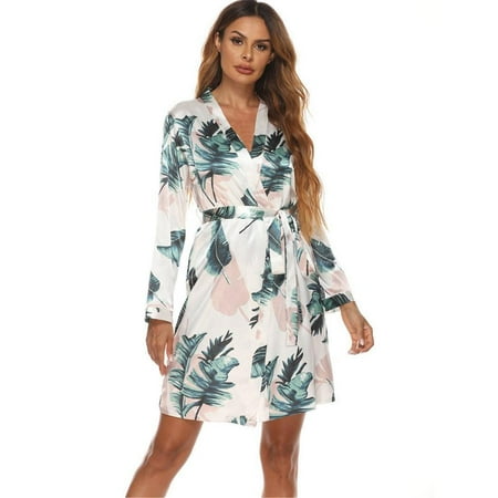 

Women s Night Robe Kimono Nightdress Floral Print Chemise Nightgown Long Sleeve Bathrobe Soft Sleepwear Leisure Loungewear