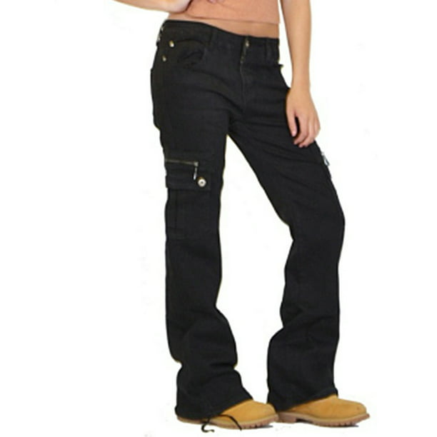 Zdcdcd - Zdcdcd Women's Pockets Zipper Design Casual Denim Cargo Pants ...