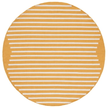 SAFAVIEH Montauk Amadine Striped Cotton Area Rug, Gold/Ivory, 6' x 6' Round