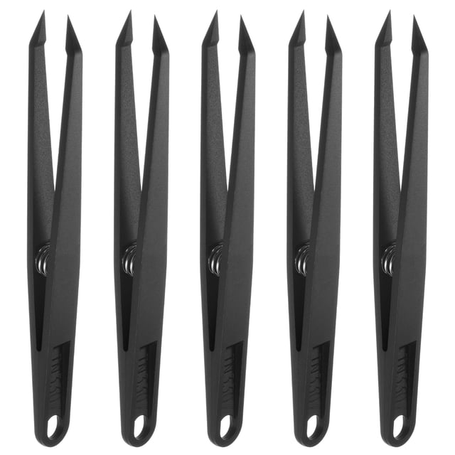 Unique Bargains Sticker Tweezers for Crafting Straight Pointed Tip with Spring, Black, 5 Pieces
