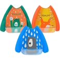 thumbnail image 1 of Paquete de 3 baberos con mangas, impermeables, de manga larga, lavables y aptos para niños de 6 a 36 meses. Ideales para comer y pintar., 1 of 5
