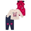 Disney Minnie Mouse Baby Girl Puffer Vest, Long Sleeve Shirt, & Pants, 3pc Outfit Set