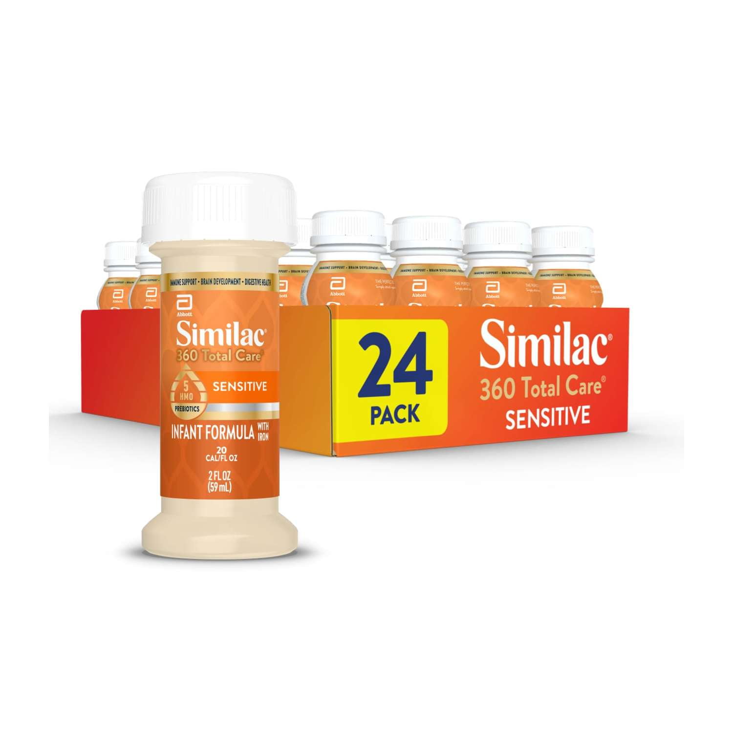 Similac 360 Total Care Sensitive Ready-to-Feed Baby Formula, Has 5 HMO Prebiotics, 2-fl-oz Bottle, Pack of 24