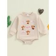 thumbnail image 4 of Aojekbee Baby Fall Sweatshirt Romper Bull HeadBow Print Round Neck Long Sleeve Bubble Jumpsuit, 4 of 10