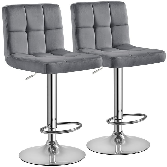 Juego de 2 taburetes de bar Yaheetech ajustables de terciopelo giratorios