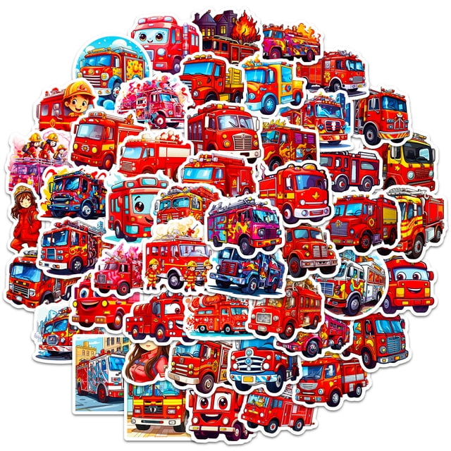 Paquete de pegatinas Fire Truck Anime, vinilo impermeable, 50 unidades