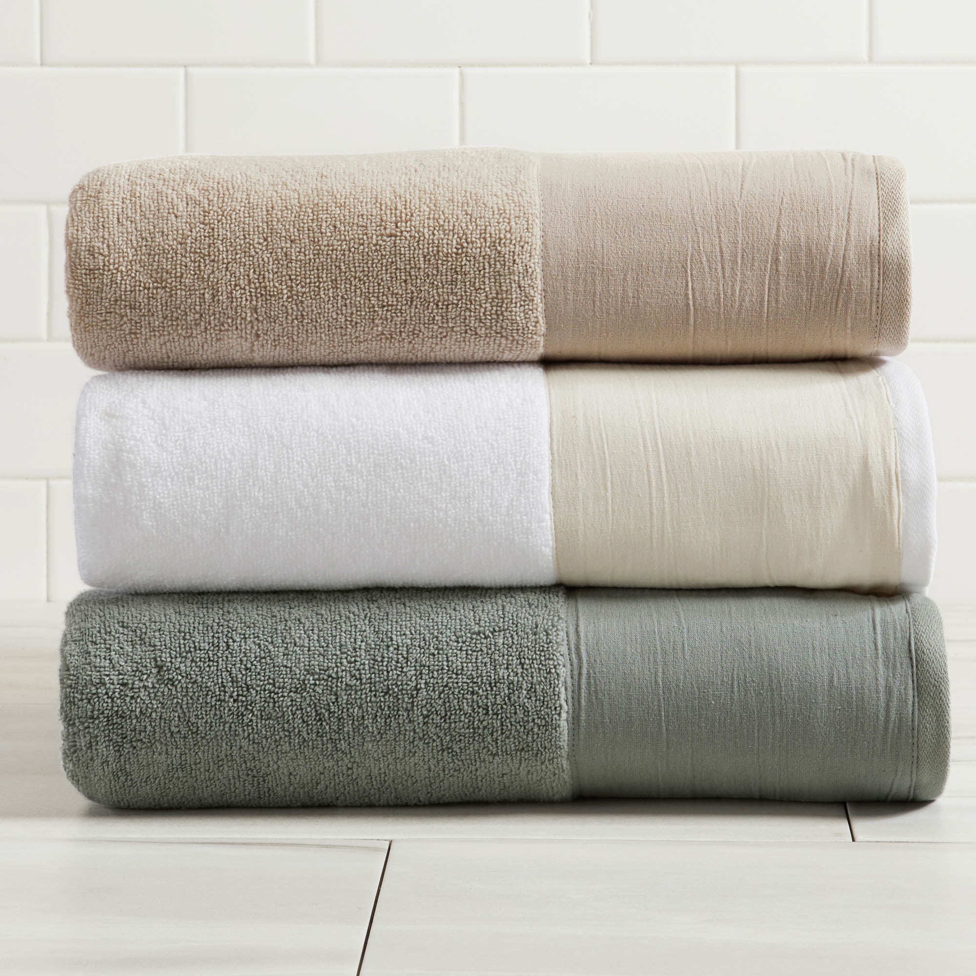 Ultra-Soft Cotton and Modern Linen-Like Border 6 Pack Hand Towel Set