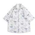 thumbnail image 1 of Camisa de playa holgada, de manga corta, color blanco, con cuello vuelto y botones, talla XL, con estampado de dibujos animados para hombre, 1 of 8