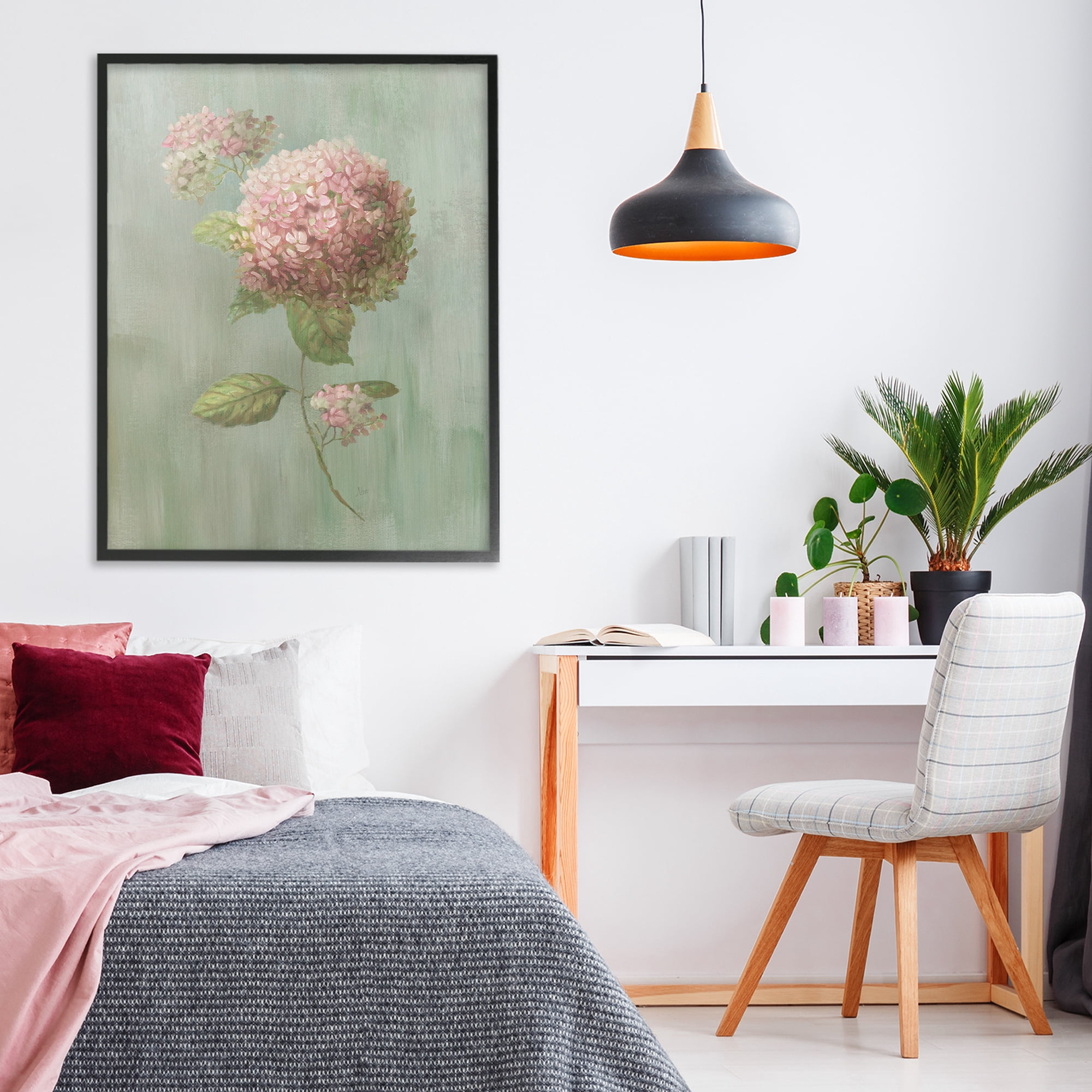 Stupell Industries Single Hydrangea Bushel Black Framed Giclee Art, design by Nan