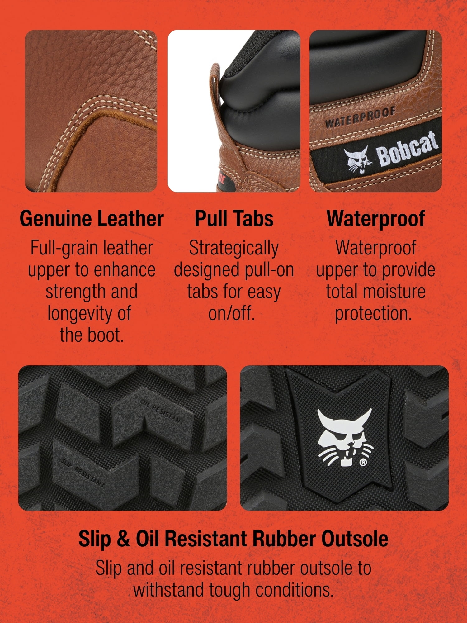 Bobcat Men’s Caliber 6” Waterproof Moc-Toe Steel Toe Work Boot, Wide Available