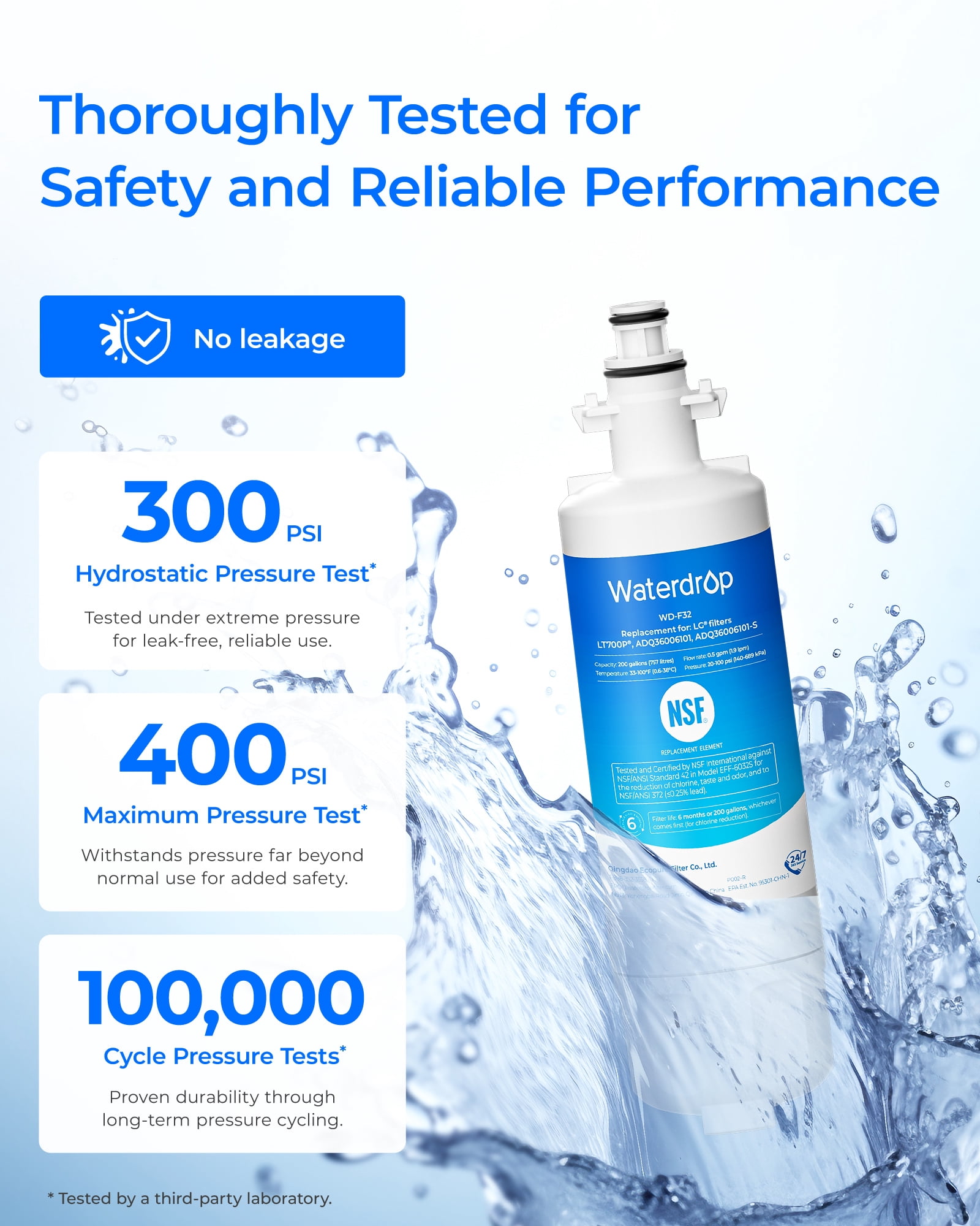 Waterdrop ADQ36006101 Replacement for LG® LT700P®, Kenmore 469690, 9690, FML-3, ADQ36006102, ADQ36006101-S Refrigerator Water Filter, 4 Filters