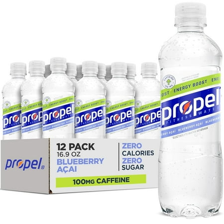 Propel Energy Boost Electrolyte Energy Water, Blueberry Acai, 16.9 fl oz, 12 Count Bottles