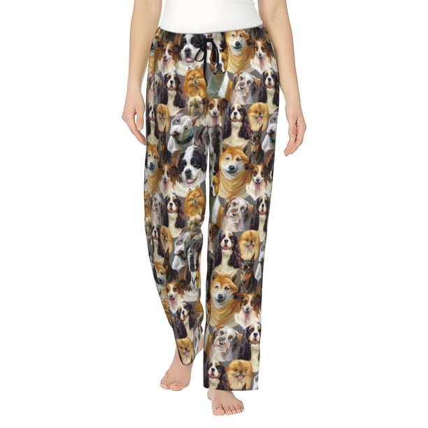 Fotbe Cute Dog Pantalones de Pijama para Mujer, Pantalones de Dormir, Pantalones Pj con Cordón y Bolsillos-XX-Large