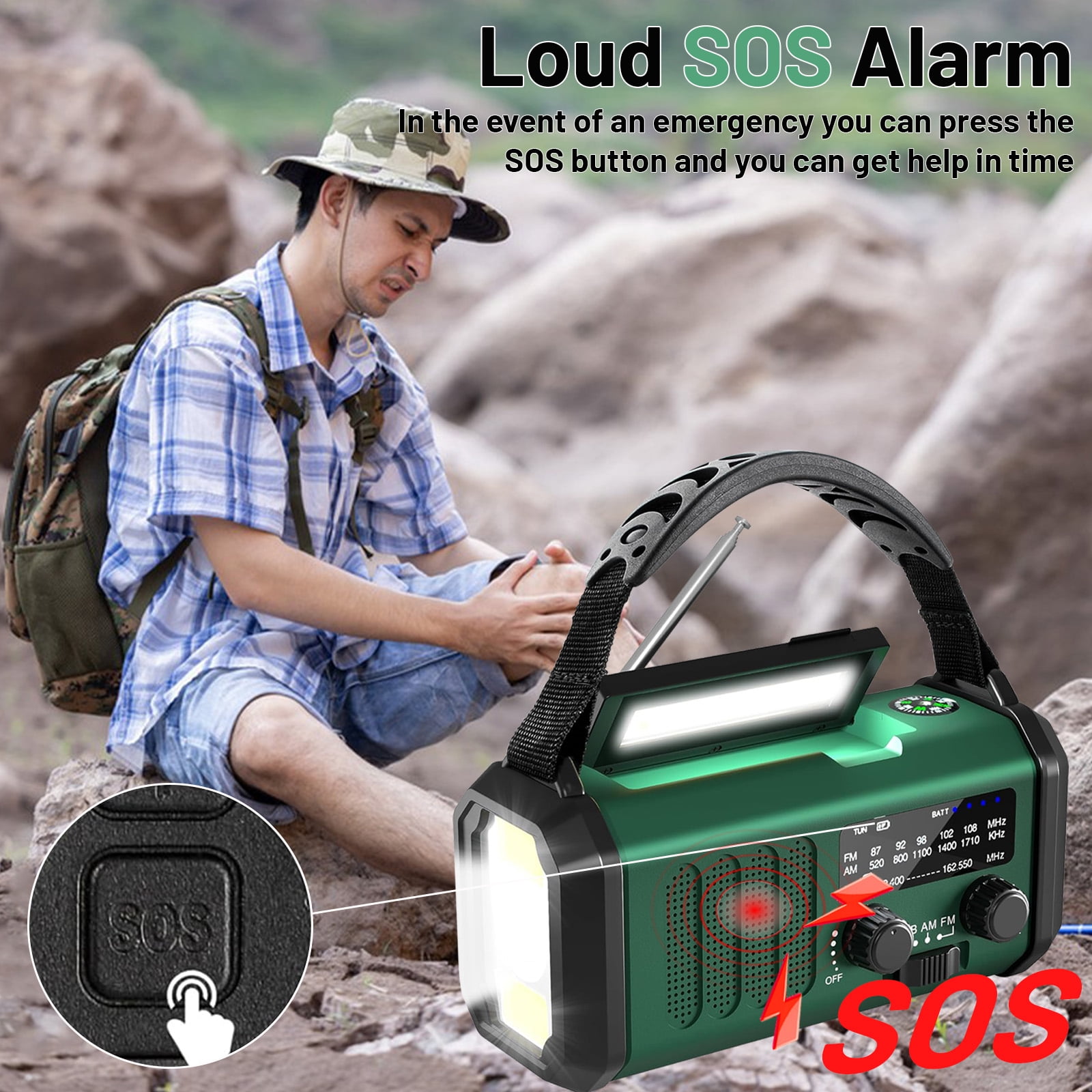Geemuslly 10000mAh Hand Crank Emergency Radio,NOAA/AM/FM Weather Radio with Type-C Charge, Solar Charging, SOS, 3 Modes LED Torch, Reading Lamp, Compass for Camping, for Indoor Outdoor Emergencies