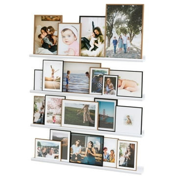 Wallniture Boston 46" Long Picture Ledge Wall Mounted Bookshelf Vinyl Record Display Shelf Wood Floating Shelves, White, Set of 4