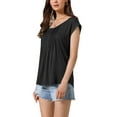 thumbnail image 4 of INSPIRE CHIC Tunic Tops for Women's Short Sleeve Pleated Front Dressy Round Neck Summer Casual Blouses M Black, 4 of 6