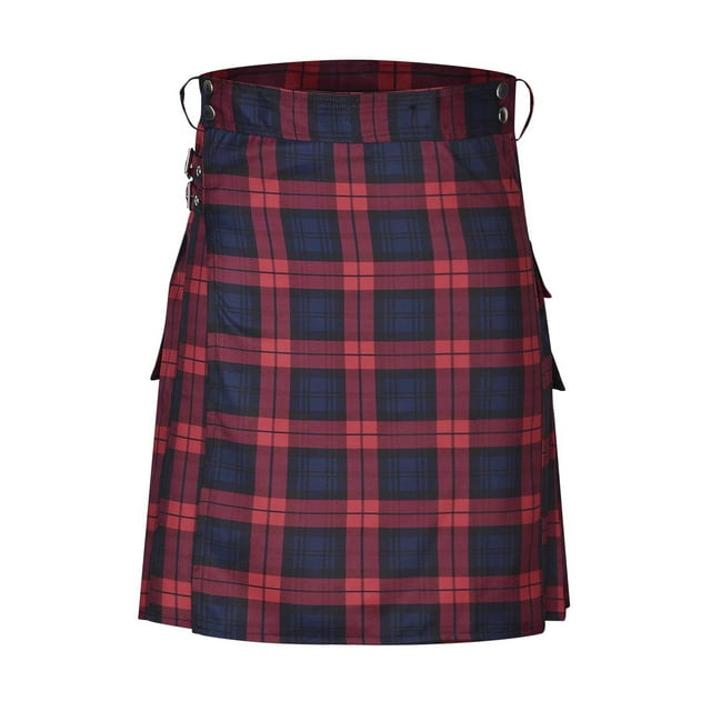 Birdeem Men Casual Patchwork Snap Fastener Have Pockets Plaid Pleated Skirt Short Skirt