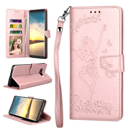 Galaxy Note 8 Case, Note 8 Wallet Case, Note 8 PU Leather Case, Njjex PU Leather Wallet Case [Kickstand Feature] with ID&Card Holder Slot Wrist Strap For Samsung Galaxy Note 8 -Rose