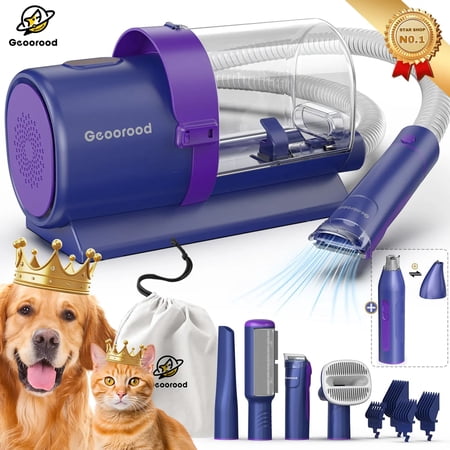 【Geoorood】Dog Grooming Vacuum Kit, Pet Grooming Vacuum with Clipper Nail Grinder, 2.5L Dust Cup Dog deshedding Vacuum Brush with 4-6 Pet Grooming Tools for Shedding Pet Hair, Home Cleaning, Proven Gr