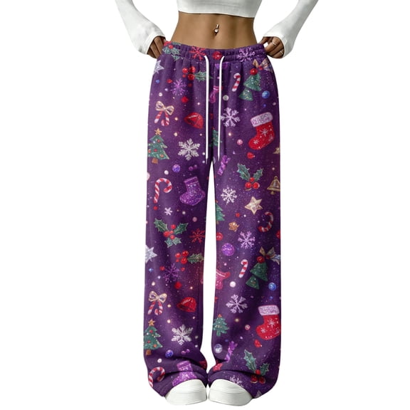 Trgacdwlo Women's Christmas Flannel Pajama Pants Fall Winter Cute Christmas Pattern Fleece Pajama Bottoms Women Wide Leg Flannel Sleepwear Xmas Womens Lounge Pants