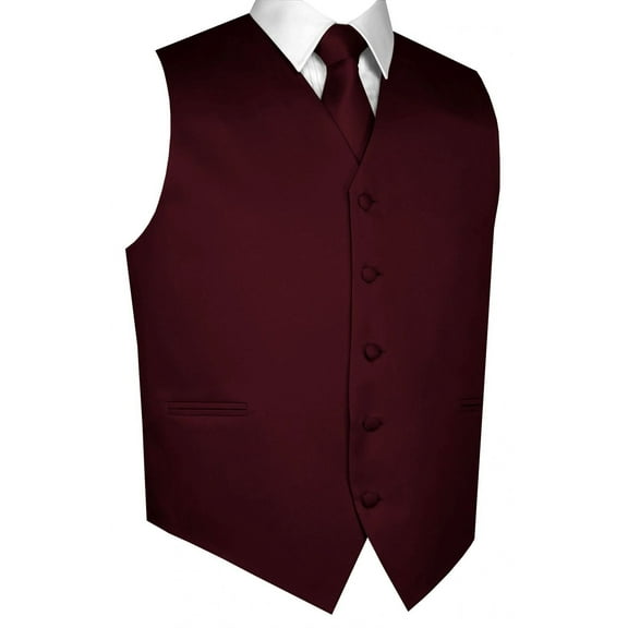 BEST TUXEDO Men's Formal, Prom, Wedding, Homecoming, Tuxedo Vest, Tie & Hankie Set in Burgundy Solid Satin - M
