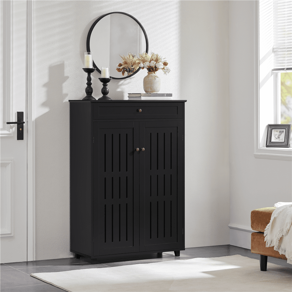 Renwick 5-Tier Shoe Storage Cabinet with Louvered Door & 1 Drawer for Livingroom Entryway, Black