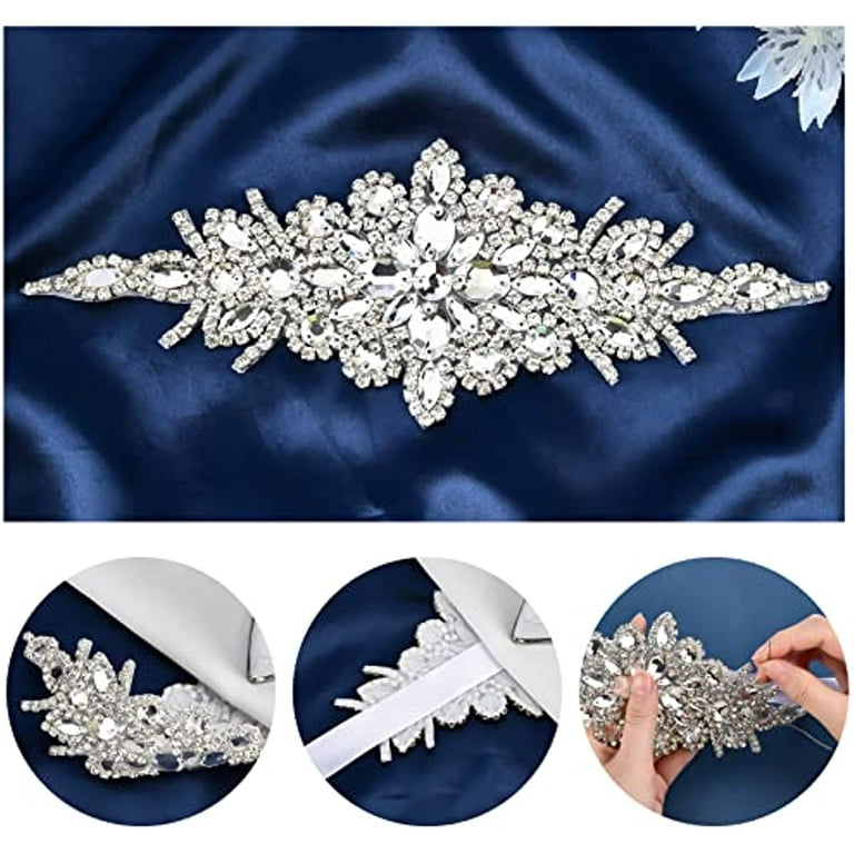 2pcs Rhinestone Applique for Wedding Dress Iron on/Sew Rhinestone Patch  Rhombus Diamond Sewing Appliques for Bridal Dress Headpiece Belt Shoes or  Other Item Decoration 