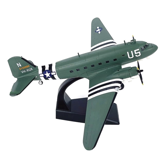 TAPDRA 1:100 Scale C-47 Skytrain Transport Model, Alloy+Plastic 20x30cm, Display Stand for Collection Enthusiasts Shelf Decor