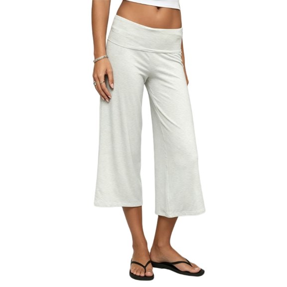 LMLYSoH Women’s Wide Leg Capri Pants Fold Over Waist Loose Cropped Pants