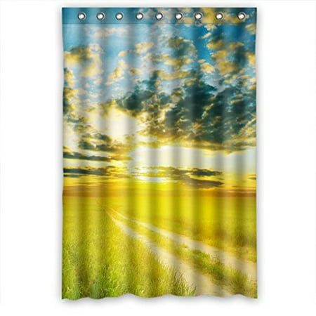MOHome Green Grass Soil Road In Vintage Sun Fantastic Shower Curtain Waterproof Polyester Fabric Shower Curtain Size 48x72