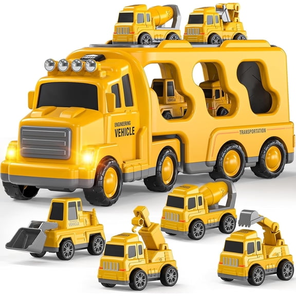 TYMZDYN Construction Truck Boy Toys for 3-5 Year Old Toddlers - Toys for 3 4 5 6 7 Years Old Engineering Transport Vehicle Carrier Truck, Kids Excavator Crane Gift Toys for Boys & Girls Aged 4-6