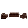 thumbnail image 5 of 3 Piece Chesterfield Sofa Set with Storage, PU Leather Loveseat 3 Seater Sofa Couch Single Chair with Rolled Arms, Wooden Legs Accent Chair Sectional Sofa for Living Room Apartment Office, Burgundy, 5 of 9