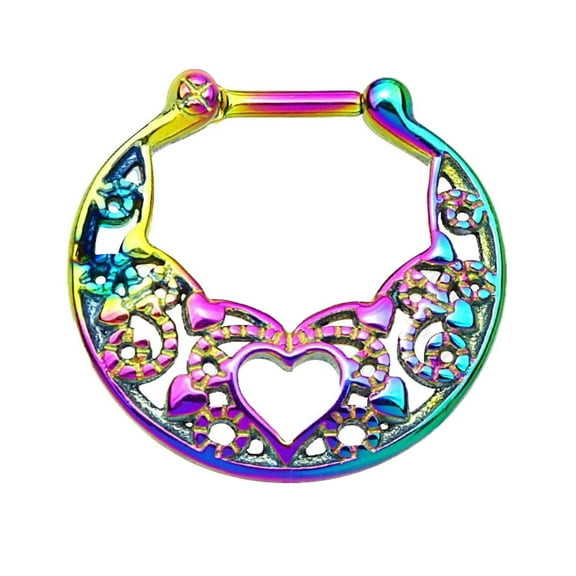 Body Accentz Nose Ring Septum Heart Laced All 316L Surgical Steel Septum Clicker 16g